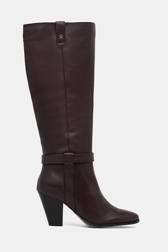Δερμάτινες μπότες Tommy Hilfiger TH T-STRAP LTHR POINTY LONG BOOT FW0FW08982 καφέ AW25