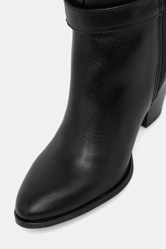 Kožené kozačky Tommy Hilfiger TH T-STRAP LTHR POINTY LONG BOOT černá FW0FW08982
