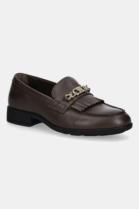 Tommy Hilfiger mokasyny skórzane TH CHAIN FRINGE LEATHER LOAFER płaski brązowy FW0FW08971