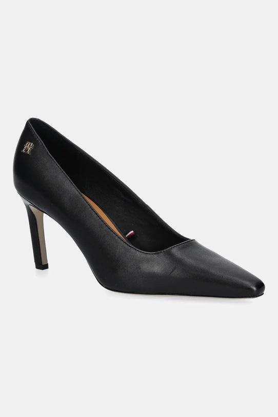 Tommy Hilfiger szpilki skórzane TH LOGO LEATHER PUMP SLANTED HL szpilka czarny FW0FW08993