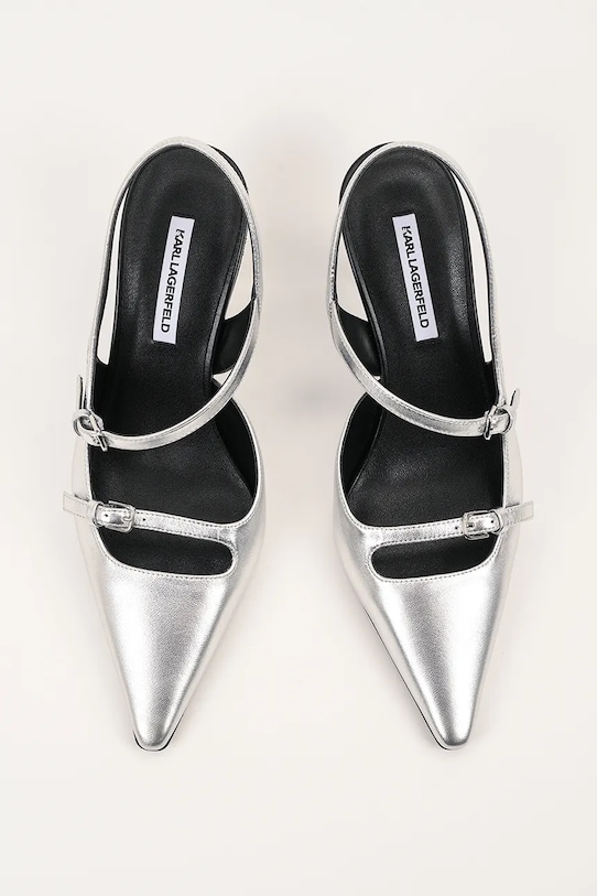 Karl Lagerfeld szpilki skórzane KARMEL srebrny KL33623.1SL