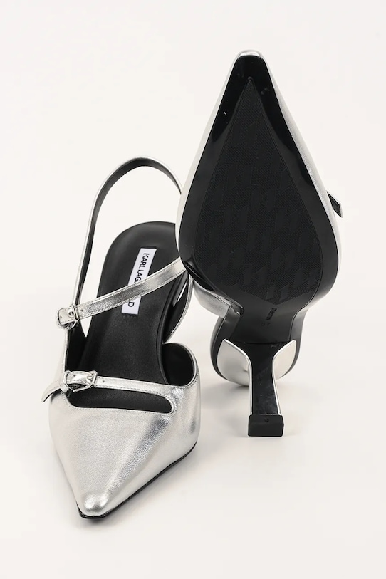 Karl Lagerfeld szpilki skórzane KARMEL KL33623.1SL srebrny