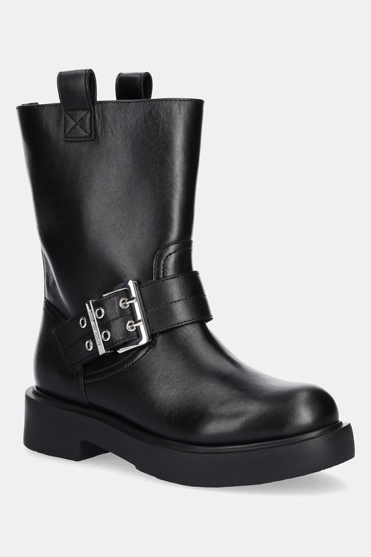 Δερμάτινες μπότες Love Moschino φλατ μαύρο JA24064G1NIA000A