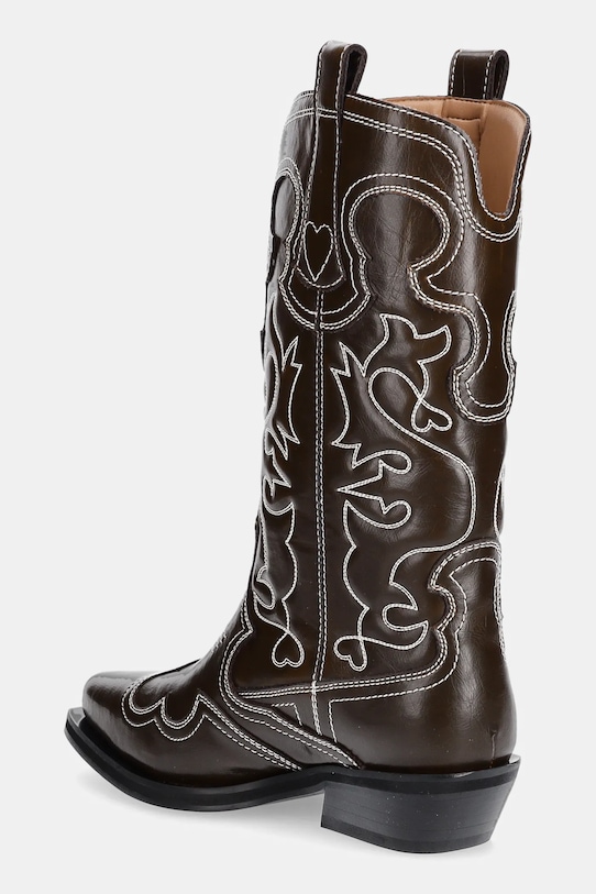 Взуття Черевики GANNI Mid Shaft Embroidered Western Boot Oleatex S3112 коричневий