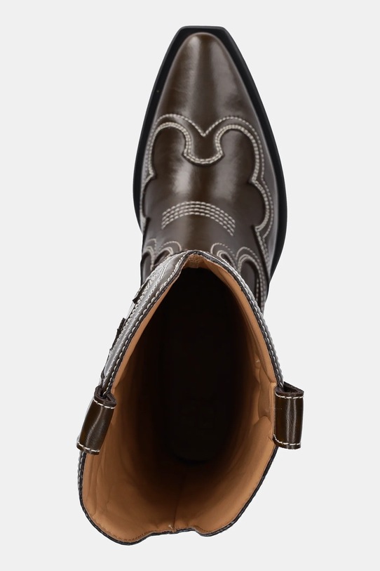 GANNI kowbojki Mid Shaft Embroidered Western Boot Oleatex brązowy S3112