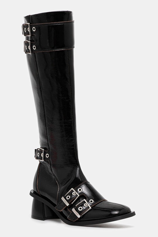 Чоботи GANNI Feminine Buckle High Boot Naplack без утеплення чорний S2740