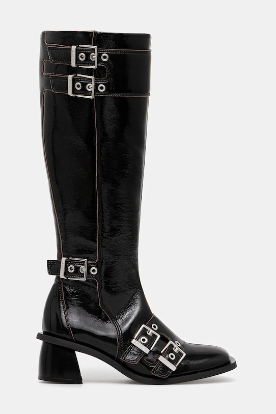 Чоботи GANNI Feminine Buckle High Boot Naplack S2740 чорний AW25