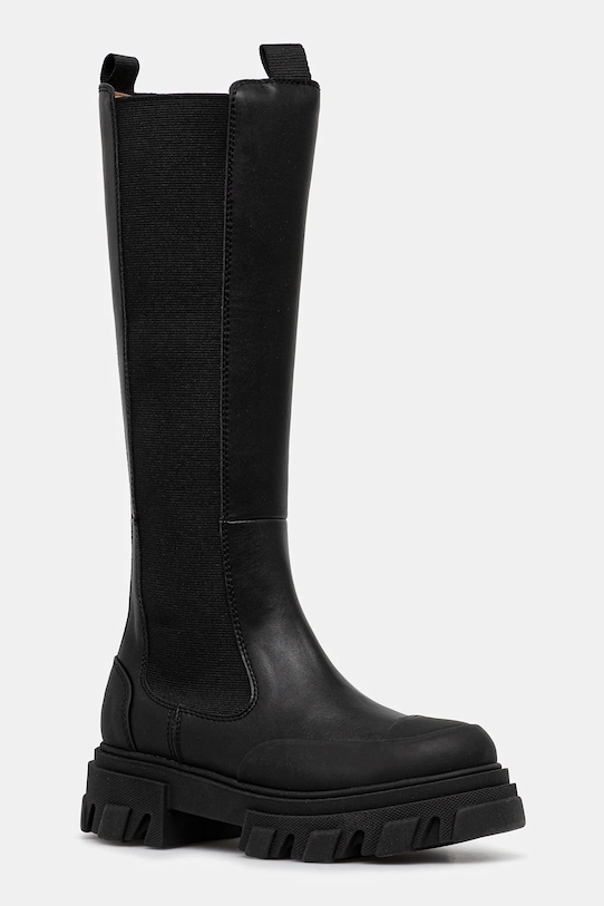GANNI boots Cleated High Chelsea Boot faux grain leather black S3240