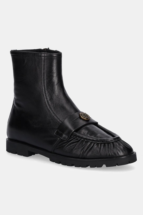 Pinko botki skórzane Nora 03 płaski czarny SD0437.P003.Z99