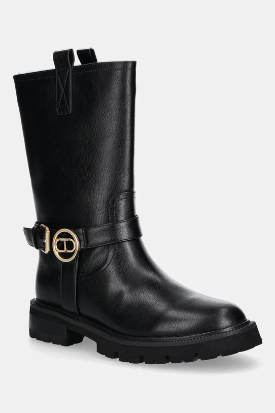 Twinset botki imitacja skóry licowej czarny 252TCP192.00006