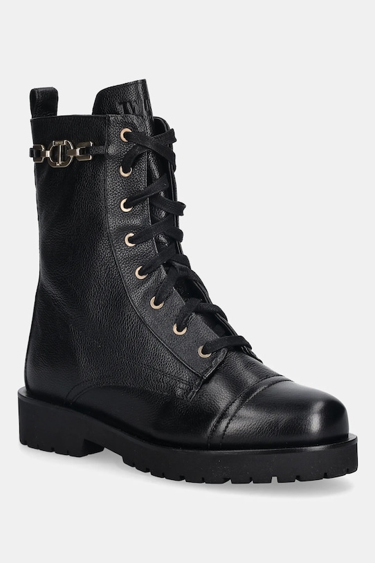 Twinset workery skórzane płaski czarny 252TCP150.00006