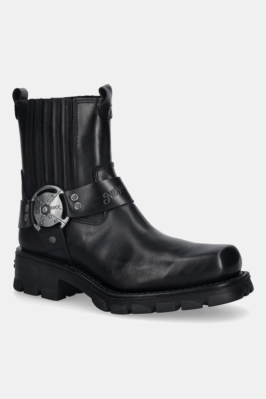 New Rock sztyblety skórzane Itali Negro, Motorcycle Negro płaski czarny M.7605.S1