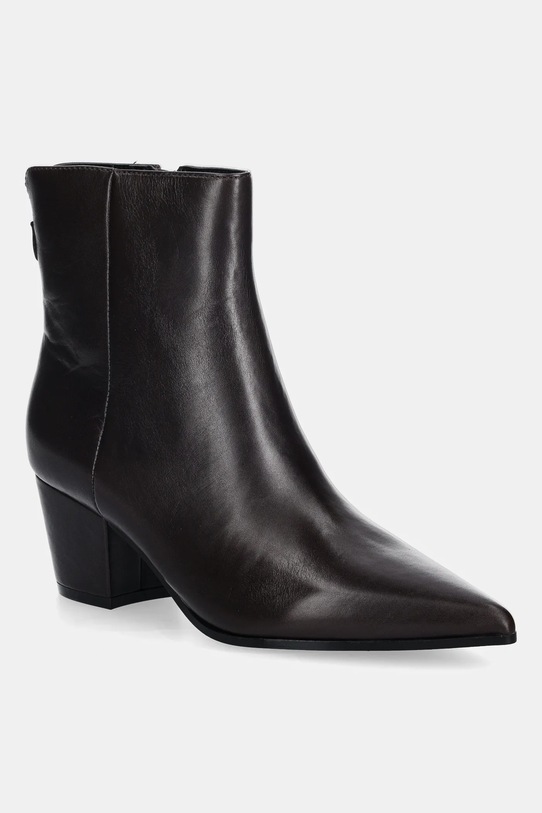 Guess botki skórzane HALISA słupek brązowy FLFHAL.LEA10.BROWN