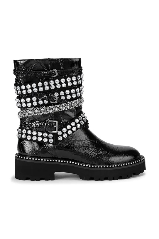 Usnjeni gležnarji Kurt Geiger London Multi Strap Flat Boot Neizolirana črna 4994309419