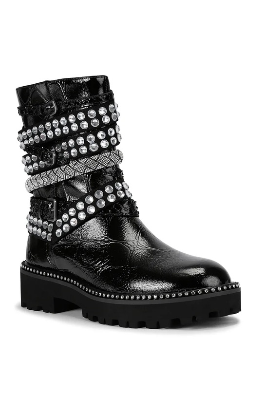 Usnjeni gležnarji Kurt Geiger London Multi Strap Flat Boot 4994309419 črna AW25