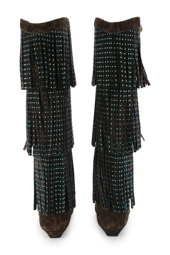 Obuwie Kurt Geiger London kozaki zamszowe Western Fringe Pull On 5030035289 brązowy