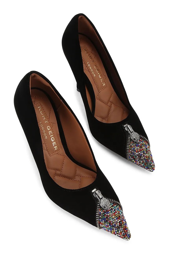 Kurt Geiger London szpilki zamszowe Zip Court 4987309789 czarny AW25