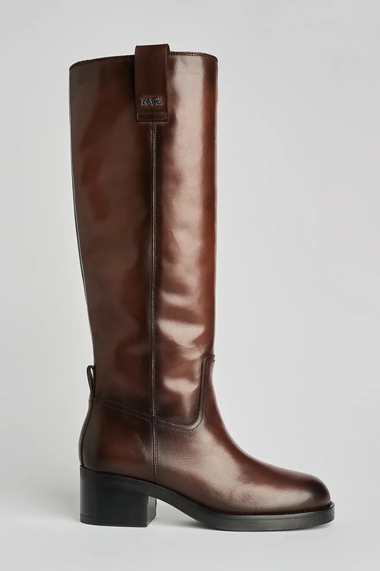 Karl Lagerfeld kozaki skórzane BROOKLYN słupek brązowy KL41790W.044