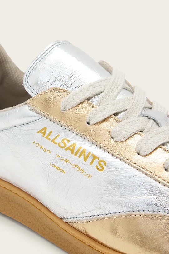 Kožené tenisky AllSaints THELMA MET SNEAKER strieborná W072FB.SILV