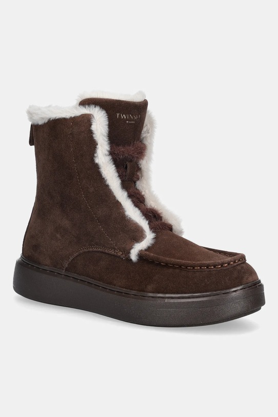 Twinset botki zamszowe płaski brązowy 252TGT01C.00203