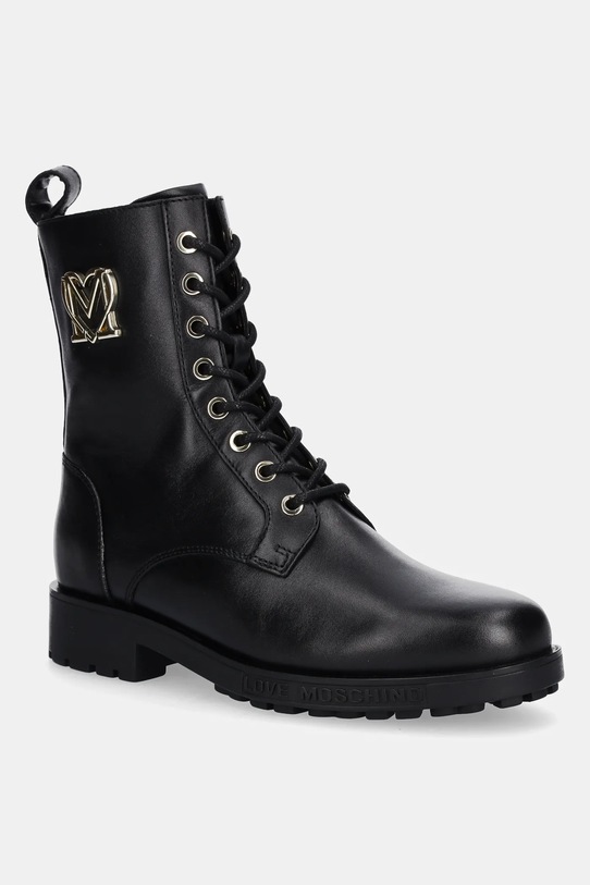 Δερμάτινες μπότες Love Moschino φλατ μαύρο JA24254G0NIA0000