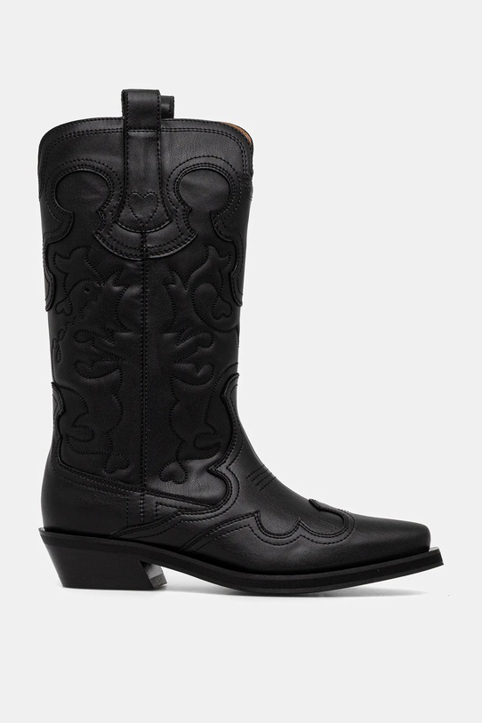 GANNI kowbojki Mid Shaft Embroidered Western Boot S3110 czarny AW25