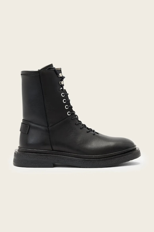 AllSaints workery skórzane Escher Lace Up Boot płaski czarny W084FD