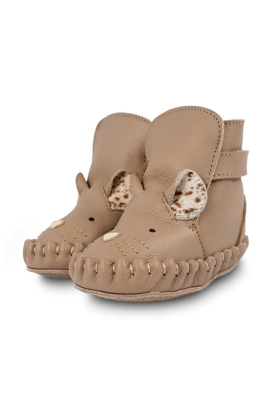 Chłopiec Donsje buty skórzane niemowlęce Kapi Exclusive Booties Mouse 1028124 brązowy
