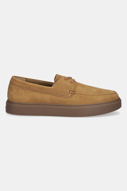 Calvin Klein mokasyny nubukowe HYBRID LACE UP BOAT NU HM0HM01892 brązowy AW25