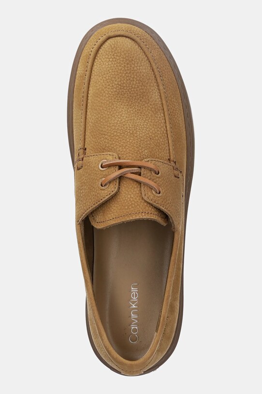Calvin Klein mokasyny nubukowe HYBRID LACE UP BOAT NU brązowy HM0HM01892