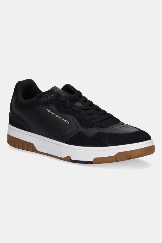 Δερμάτινα αθλητικά παπούτσια Tommy Hilfiger TH BASKET BETTER MIX LTH δέρμα σαμουά μαύρο FM0FM05520