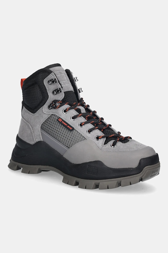 Boty Tommy Jeans TJM HYBRID BOOT semišová kůže šedá EM0EM01633