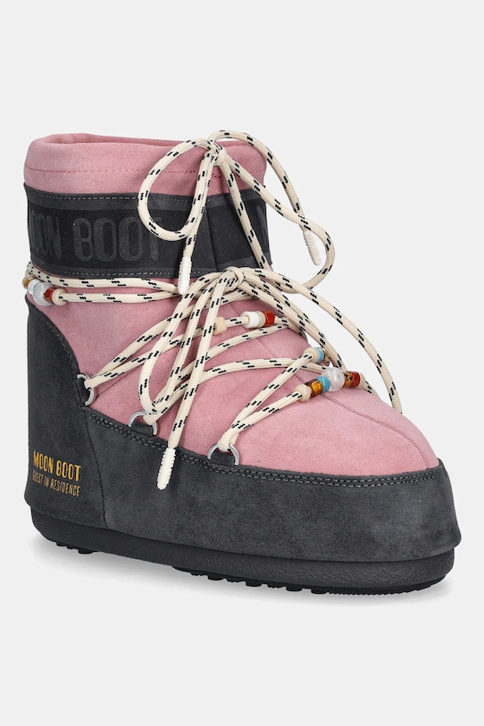 Moon Boot śniegowce MB X GIR ICON LOW SUEDE BEADS ocieplane różowy 80D1409730.HJ05