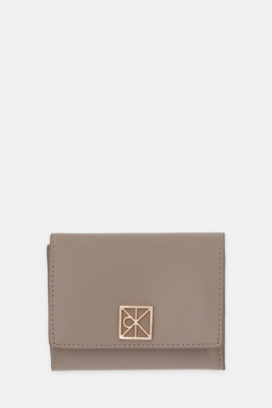 Calvin Klein portfel skórzany drobny wzór beżowy LV04F1082G