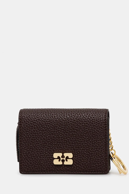 GANNI portafoglio Card Holder With Flap Grained semplice marrone A7279