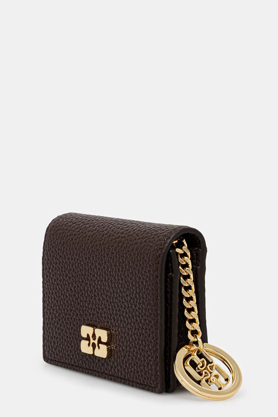 GANNI portfel Card Holder With Flap Grained A7279 brązowy AW25