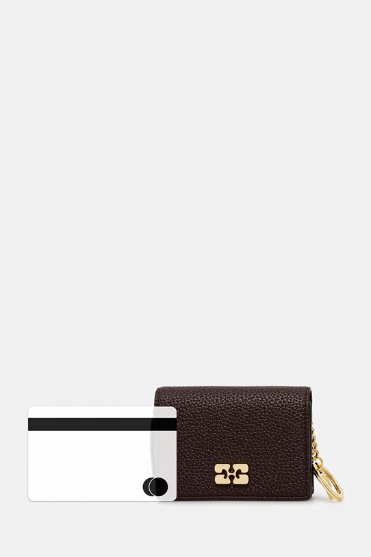 GANNI portfel Card Holder With Flap Grained A7279 brązowy