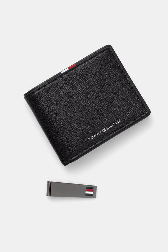 Usnjena denarnica Tommy Hilfiger Zrnato usnje črna AM0AM13607