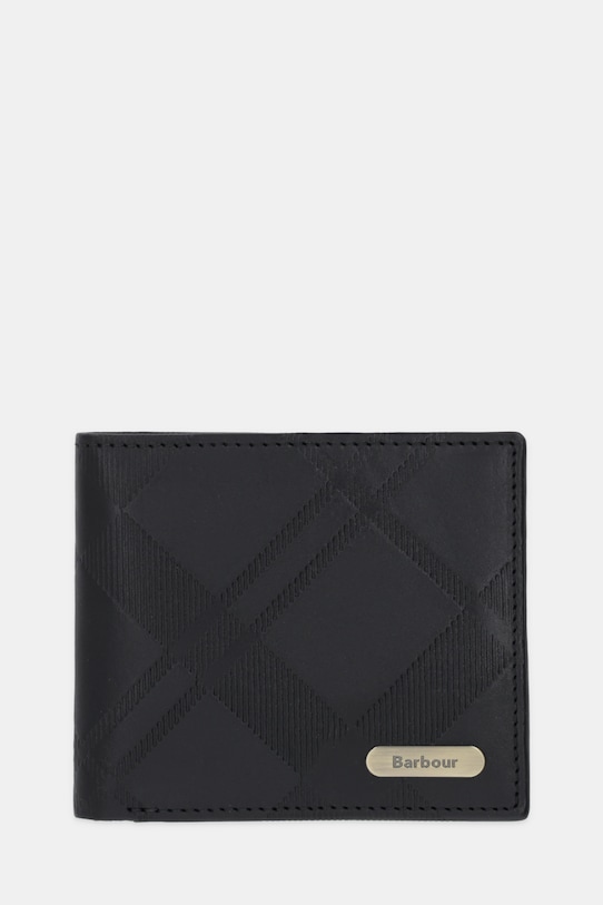 Barbour portfel skórzany drobny wzór czarny MLG0077