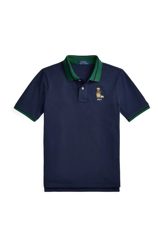 Παιδικά βαμβακερά μπλουζάκια πόλο Polo Ralph Lauren με γιακά σκούρο μπλε 323980428001
