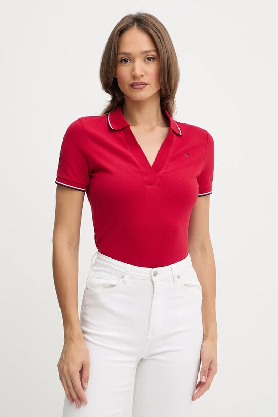 Tommy Hilfiger polo z elastanem czerwony WW0WW45736