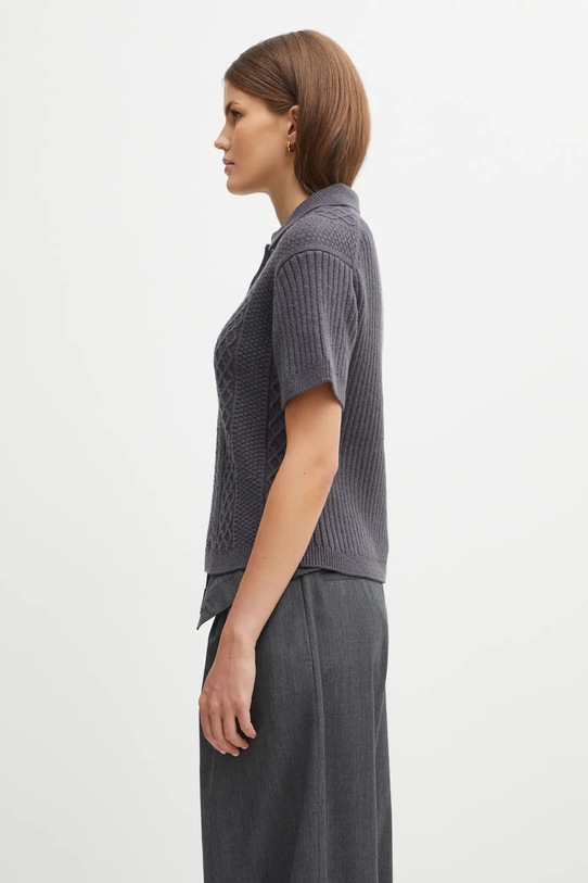 JW Anderson wool blend sweater Cropped Cable Knit Polo KW1443.YN0446 gray AW25