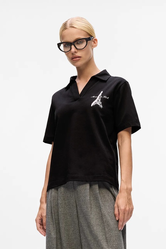 Βαμβακερό μπλουζάκι πόλο Karl Lagerfeld βαμβάκι μαύρο A4W17088