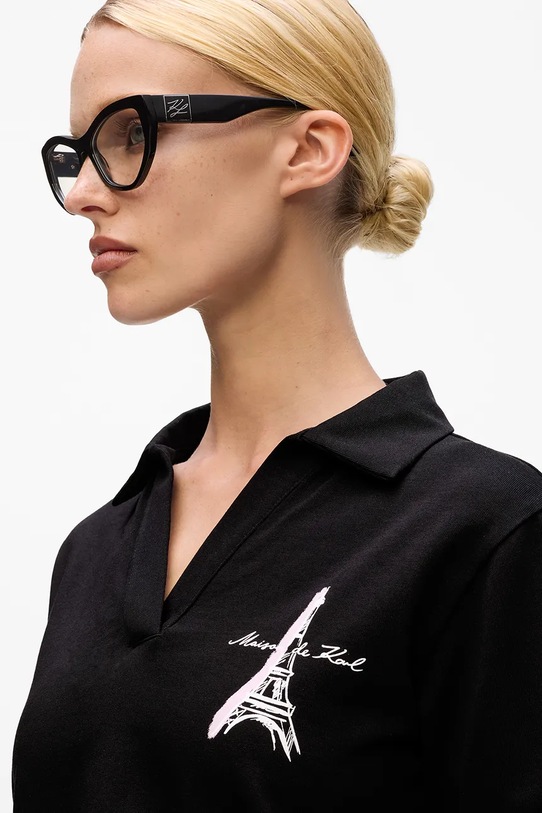 Ρούχα Βαμβακερό μπλουζάκι πόλο Karl Lagerfeld A4W17088 μαύρο