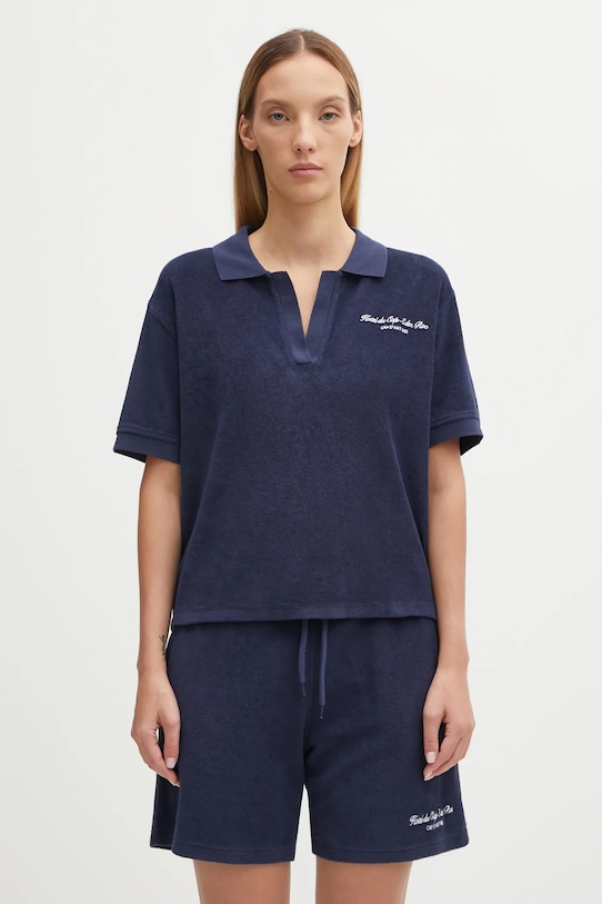 Sporty & Rich polo bawełniane Eden Script Terry gładkie granatowy TO00160673BL106