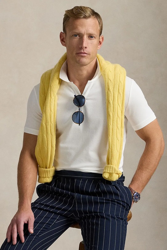 Βαμβακερό μπλουζάκι πόλο Polo Ralph Lauren 710968951 λευκό