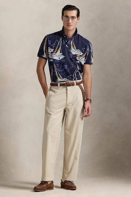 Дрехи Памучна тениска с яка Polo Ralph Lauren 710971785 тъмносин