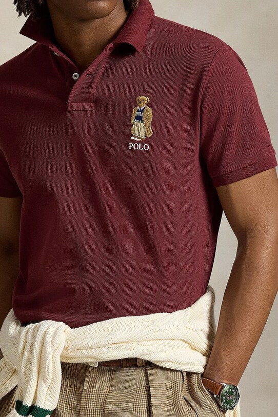 Bombažen polo Polo Ralph Lauren Sskccmslm1 Short Sleeve bordo 710973159