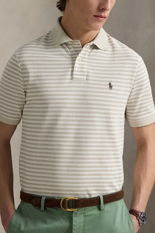 Βαμβακερό μπλουζάκι πόλο Polo Ralph Lauren μπεζ 710974596