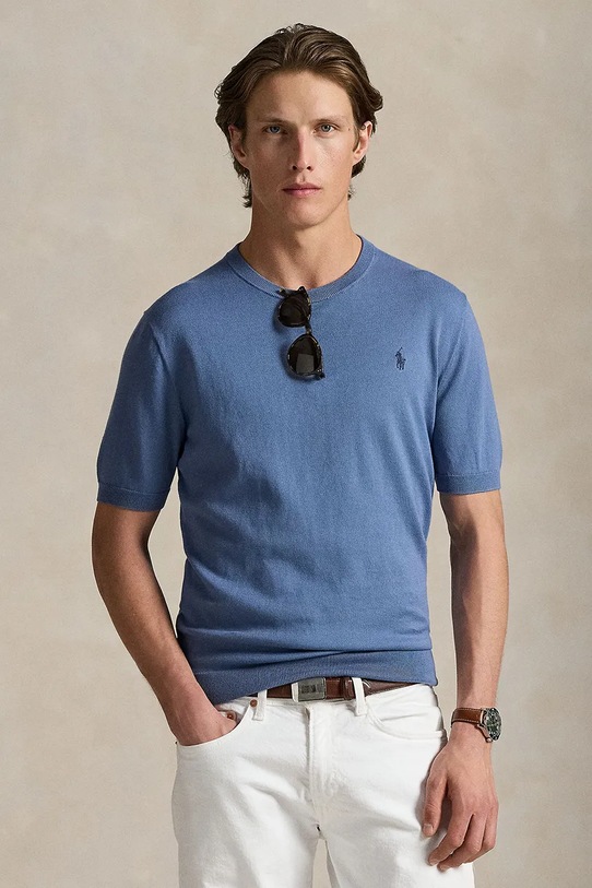 Bombažna kratka majica Polo Ralph Lauren Brez vzorca modra 710980681
